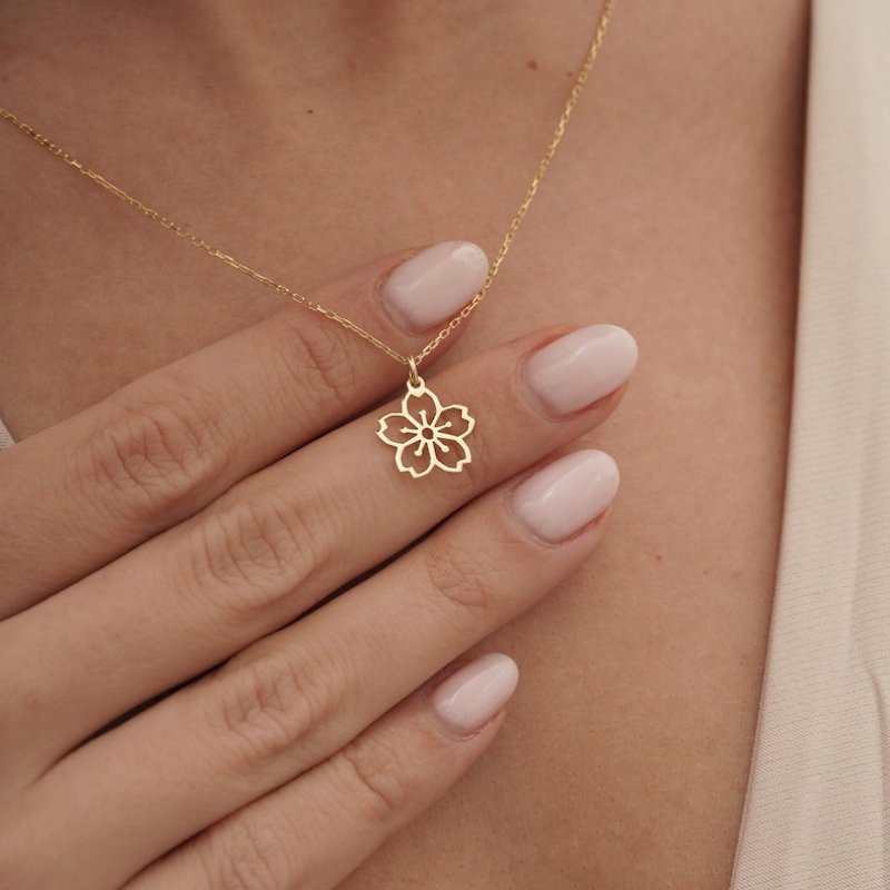 Birth Flower Necklace - Dainty Sakura Flower Charm Necklaces Tiny