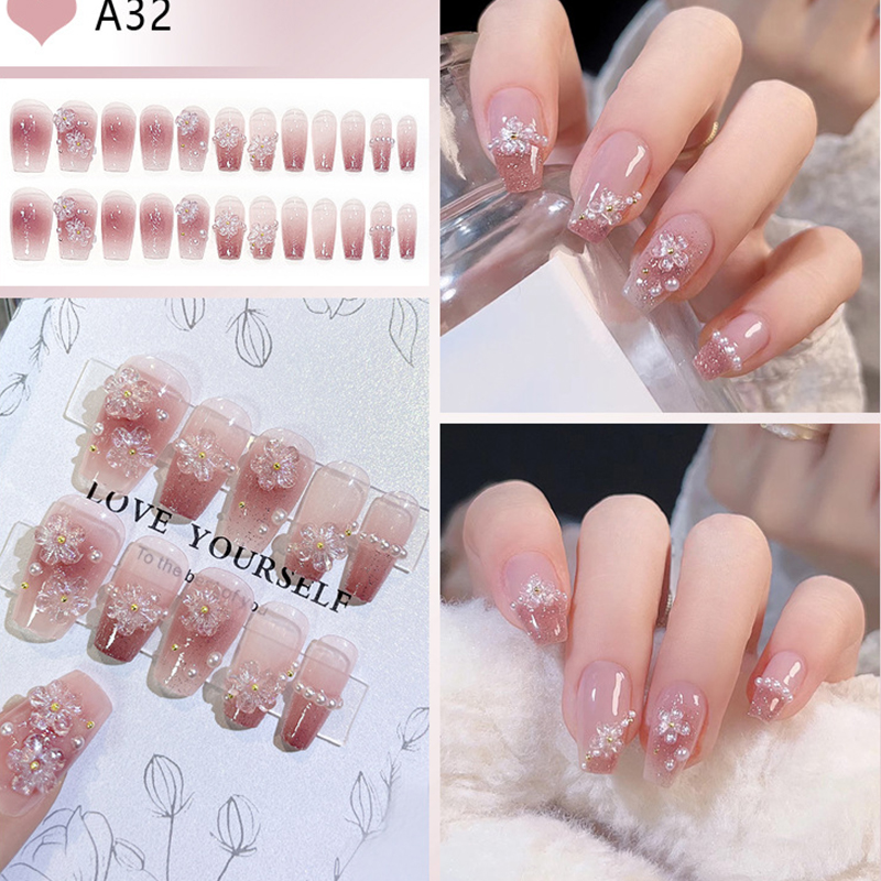 24pcs Medium Long Acrylic Fake - Pressed Flower Art ulasan dan harga