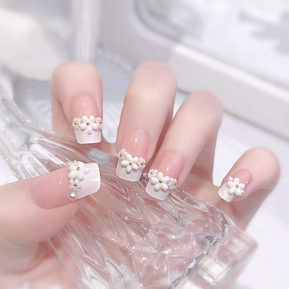 24pcs Medium Long Acrylic Fake - Pressed Flower Art ulasan dan harga