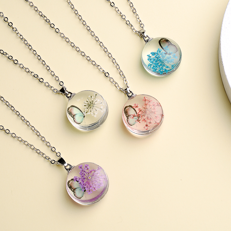 Fahion Glass Charm Real Dried  - Birth Flower Necklace ulasan dan harga