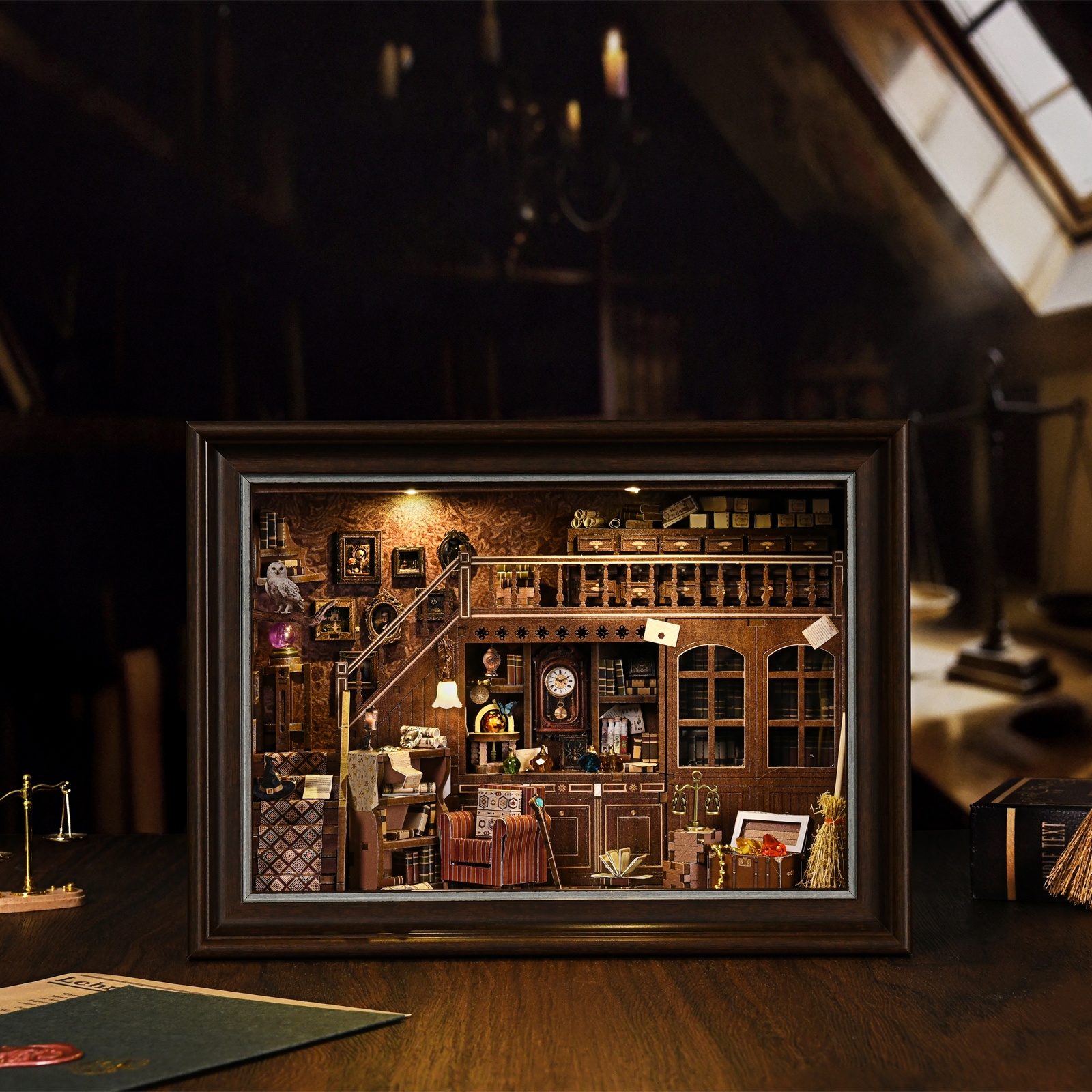 Book Nook Kit Secret Attic DIY - Engraved Wood Frame ulasan dan harga