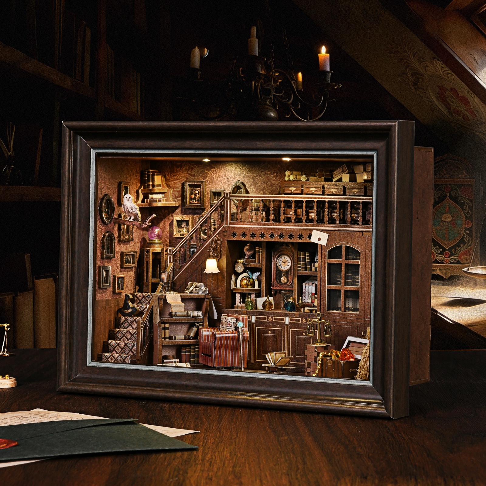 Book Nook Kit Secret Attic DIY - Engraved Wood Frame ulasan dan harga