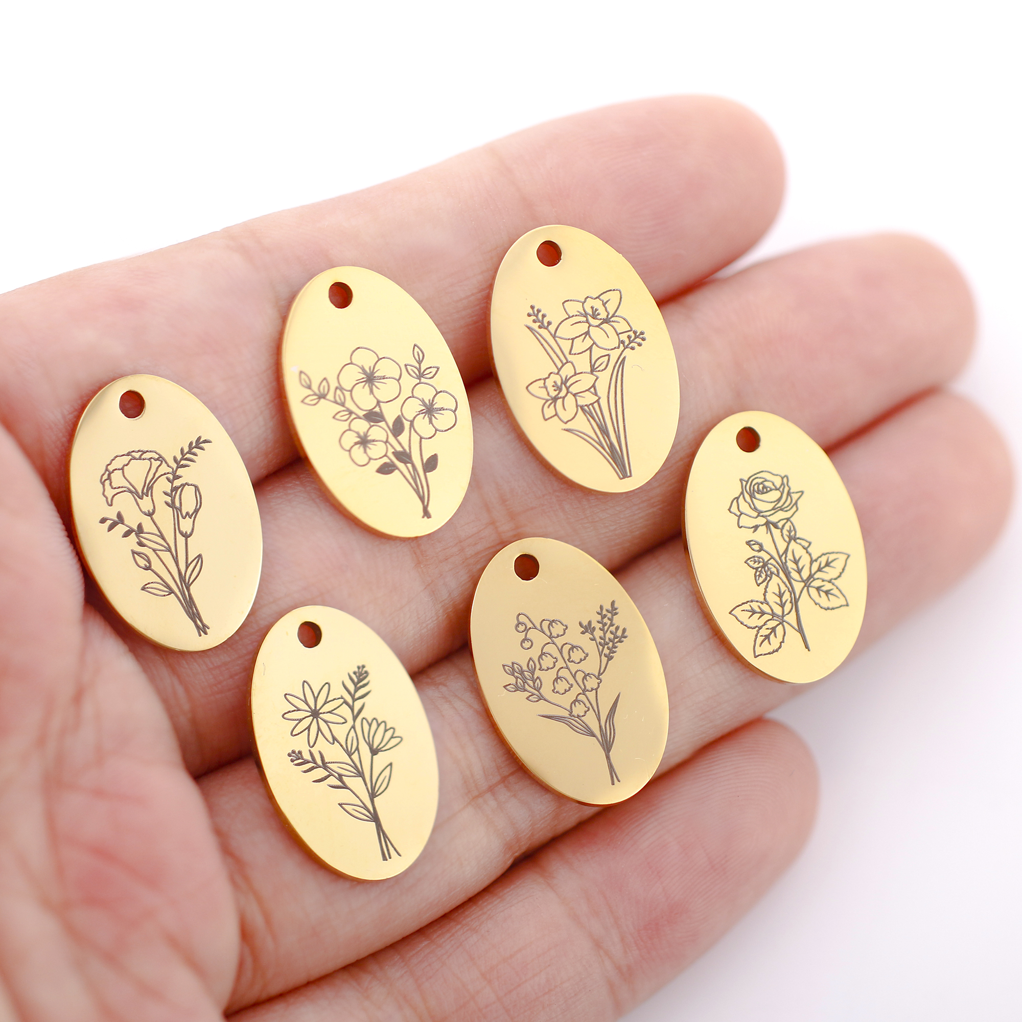 5Pcs Oval Birth Month Flower P - Birth Flower Necklace ulasan dan harga