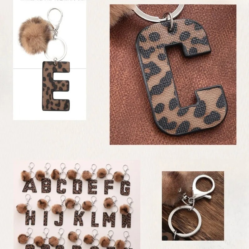 A-M Fashion Leopard Alphabet A - Monogram Keychain Leather ulasan dan harga