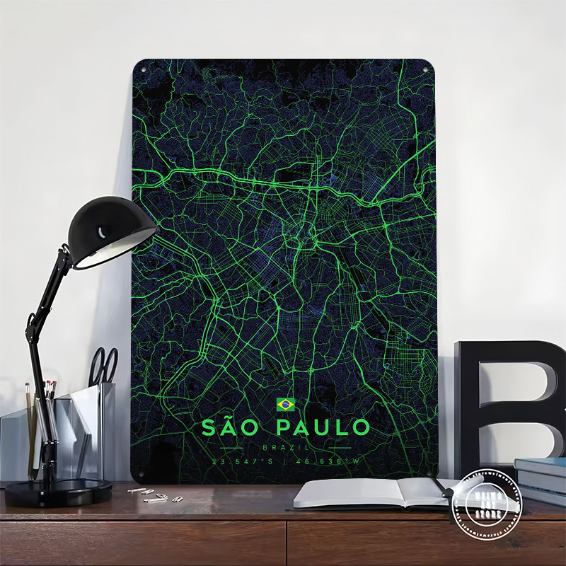 Sao Paulo City Map Art Tin Pos - Custom Map Poster ulasan dan harga