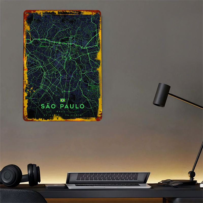 Sao Paulo City Map Art Tin Pos - Custom Map Poster ulasan dan harga