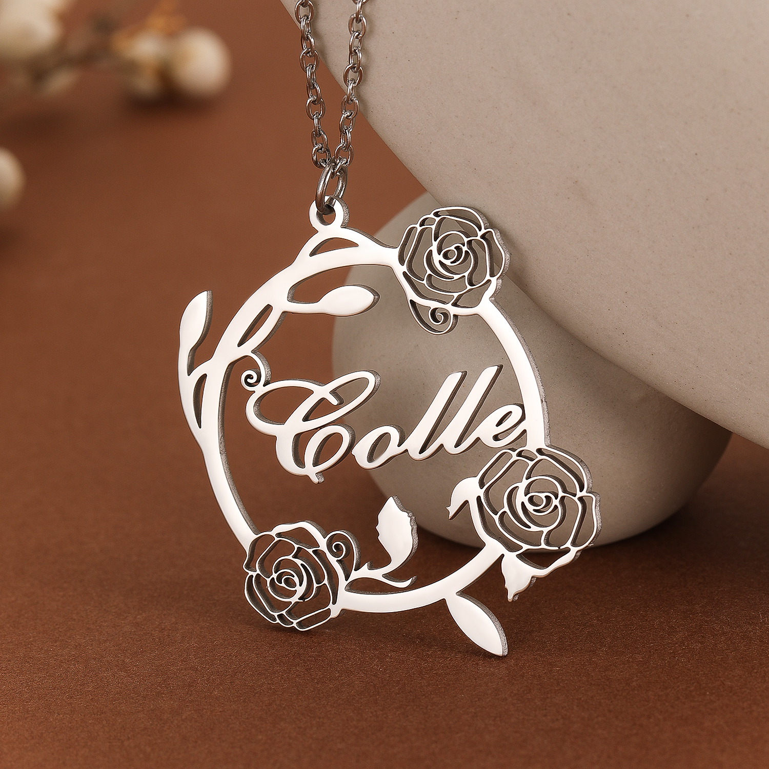 1pc Custom Rose Flower Name Ne - Name Necklace Custom ulasan dan harga