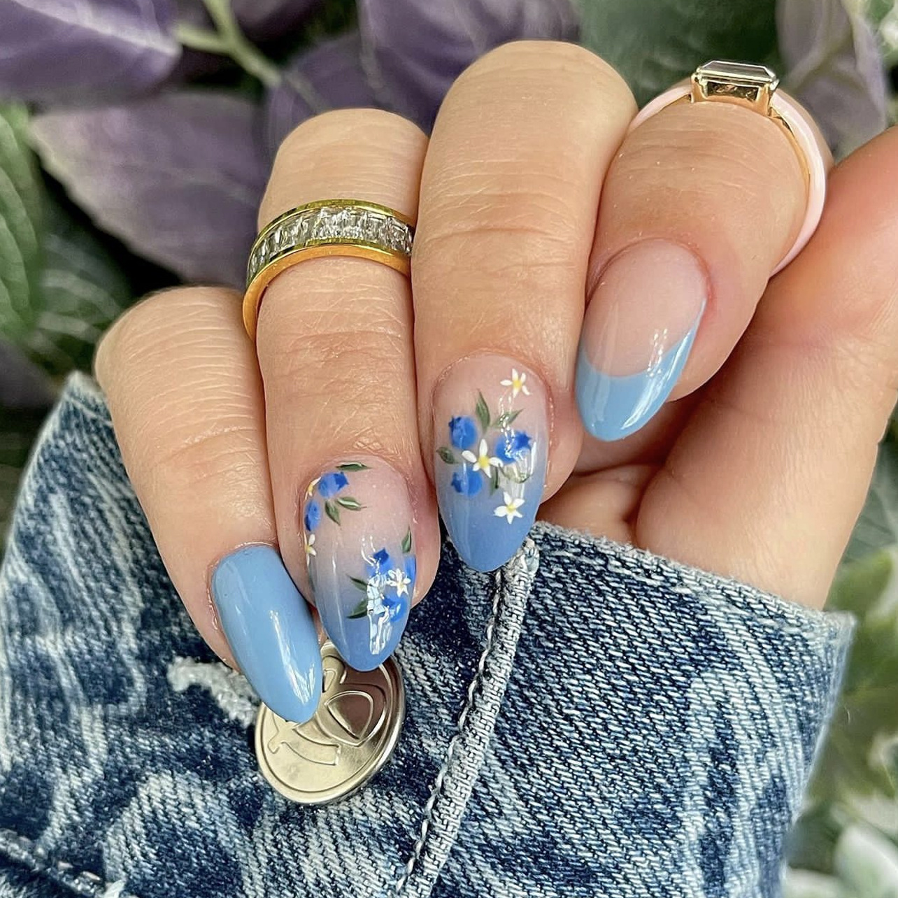 24Pcs Simple Almond Nails Tips - Pressed Flower Art ulasan dan harga
