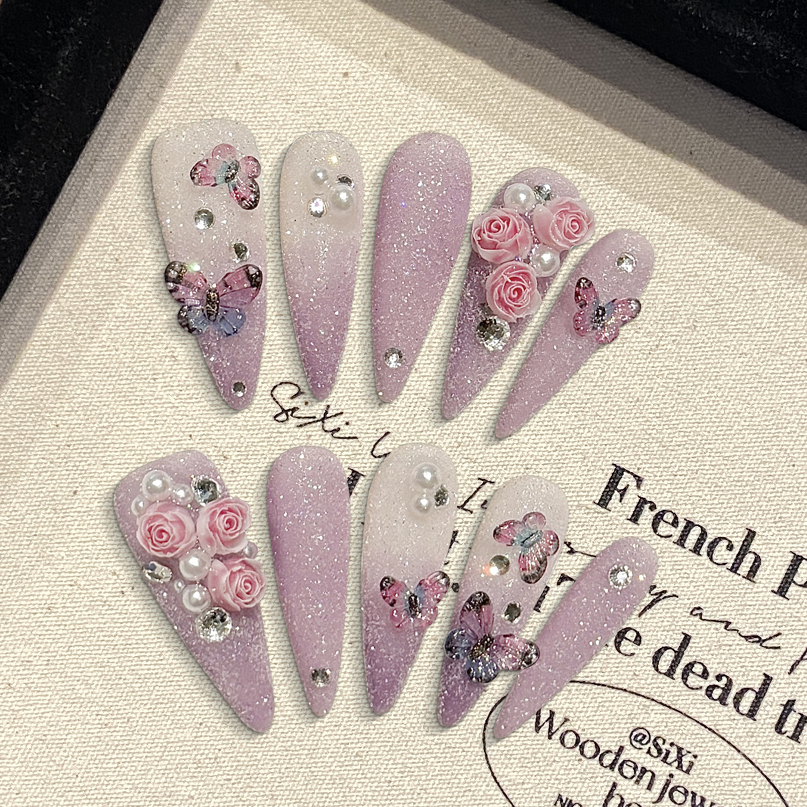 10pcs Long Stiletto Handmade F - Pressed Flower Art ulasan dan harga