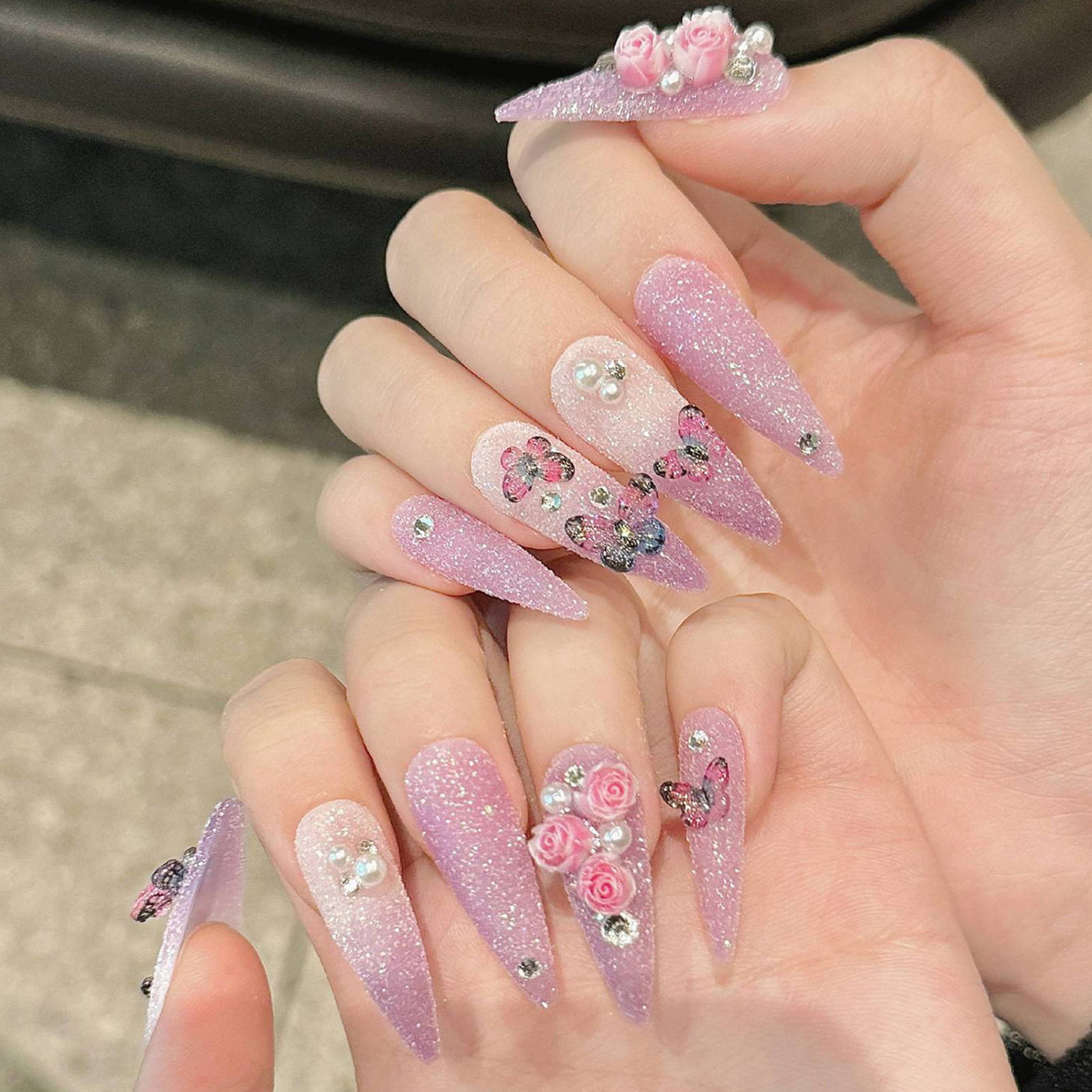 10pcs Long Stiletto Handmade F - Pressed Flower Art ulasan dan harga