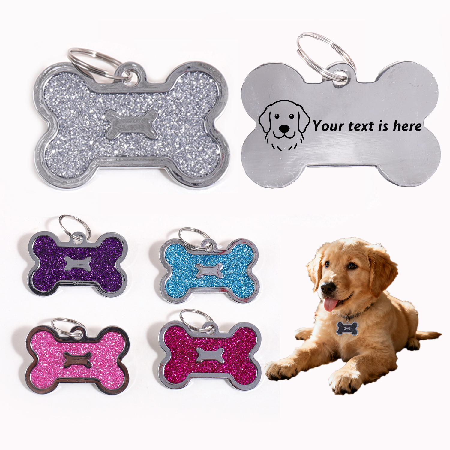 Glitter Custom Text Dog Tags C - Pet Portrait Custom ulasan dan harga