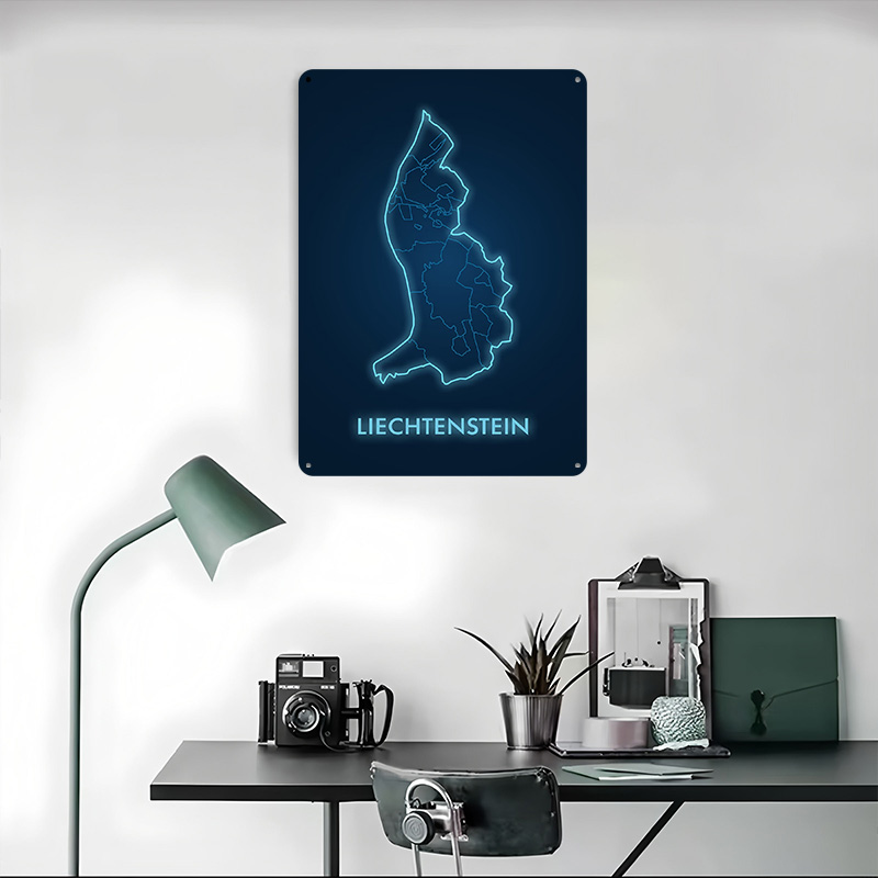 Liechtenstein Map Neon Blue Pr - Custom Map Poster ulasan dan harga