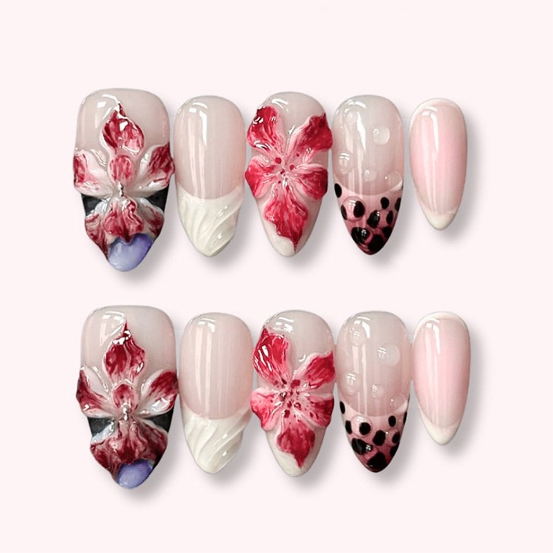24pcs Leopard Print Brown Nail - Pressed Flower Art ulasan dan harga