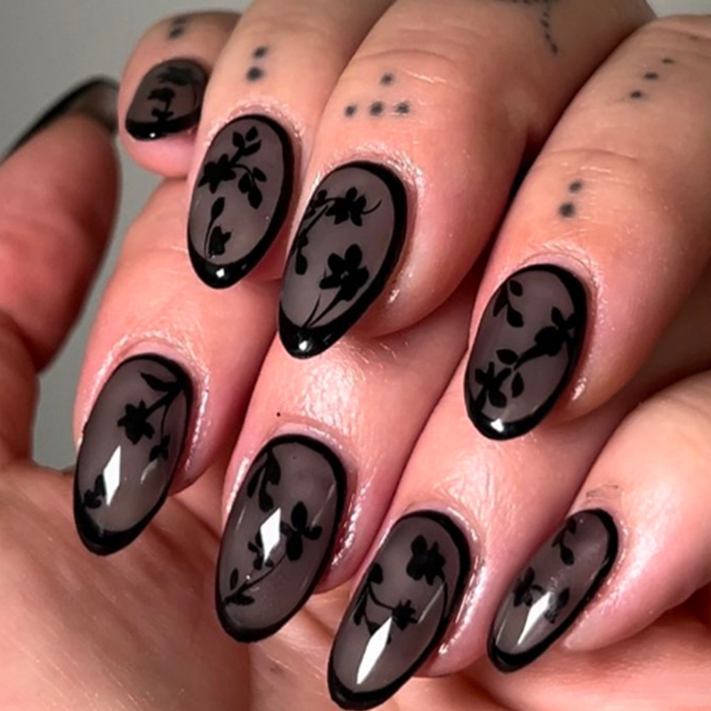 24pcs Leopard Print Brown Nail - Pressed Flower Art ulasan dan harga