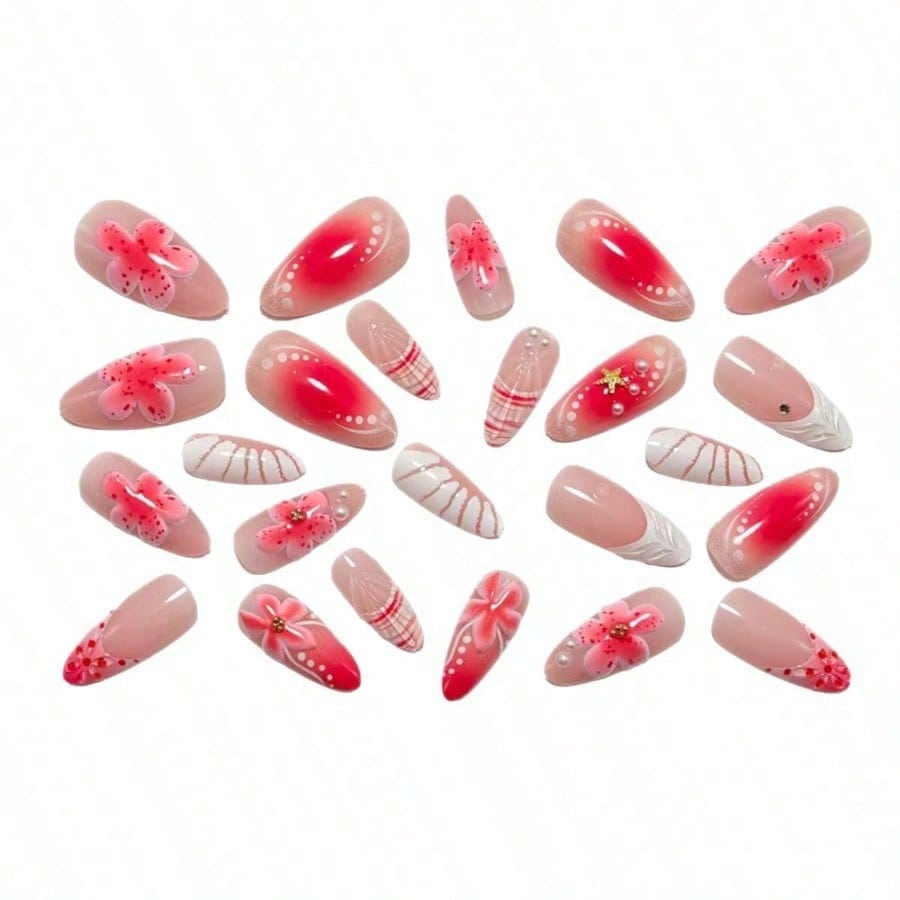 Women Pink 3D Flower Press On  - Pressed Flower Art ulasan dan harga