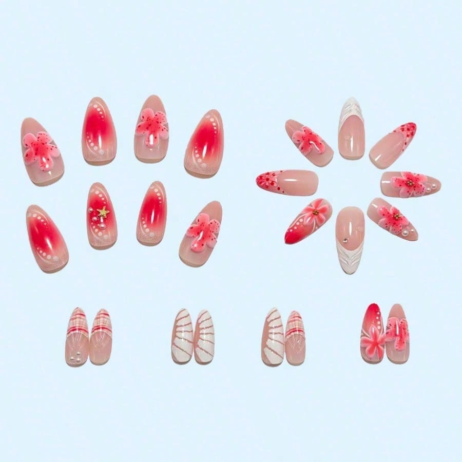 Women Pink 3D Flower Press On  - Pressed Flower Art ulasan dan harga