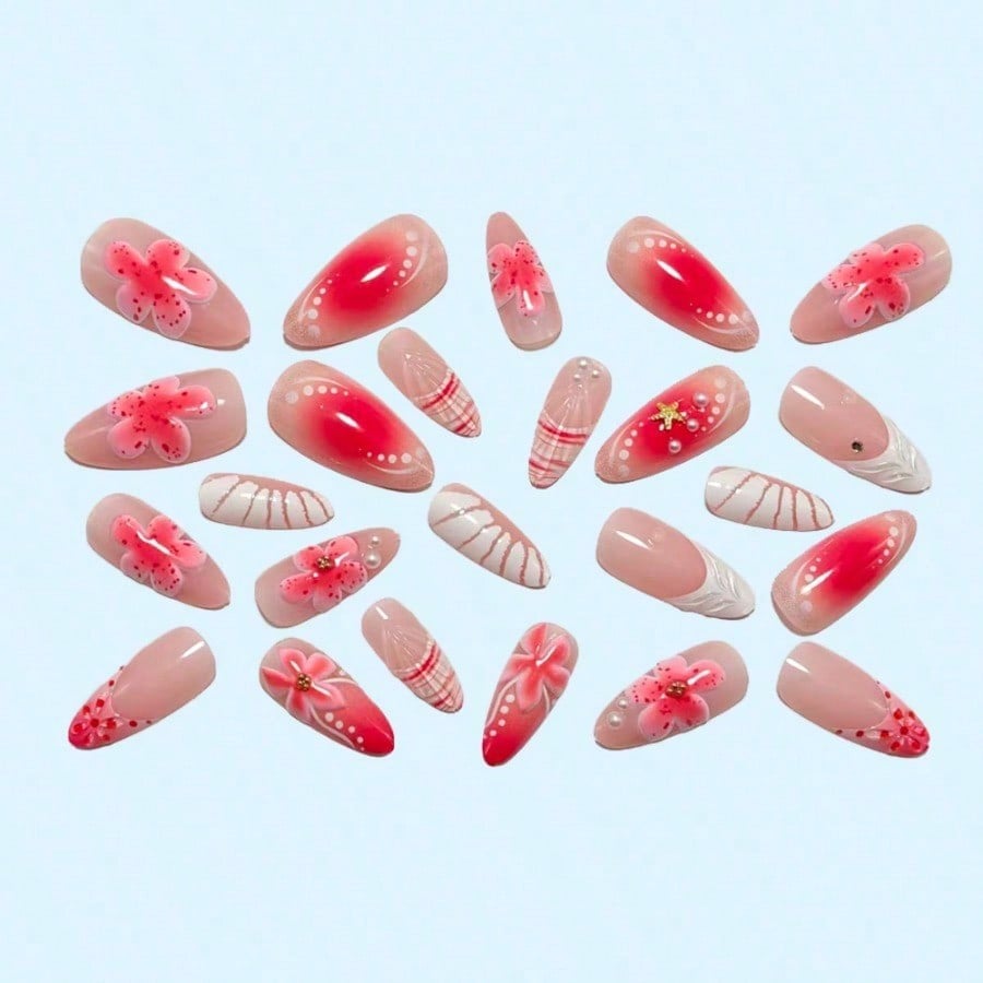 Women Pink 3D Flower Press On  - Pressed Flower Art ulasan dan harga