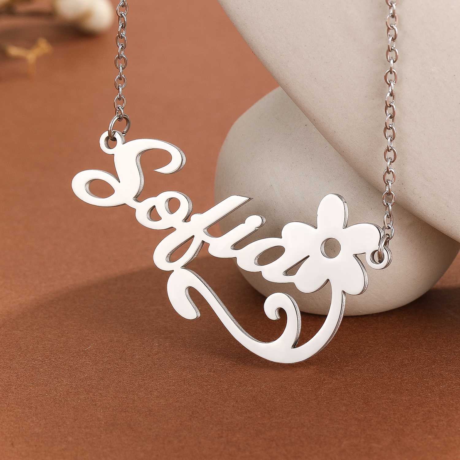 Stainless Steel Flower Letter  - Name Necklace Custom ulasan dan harga