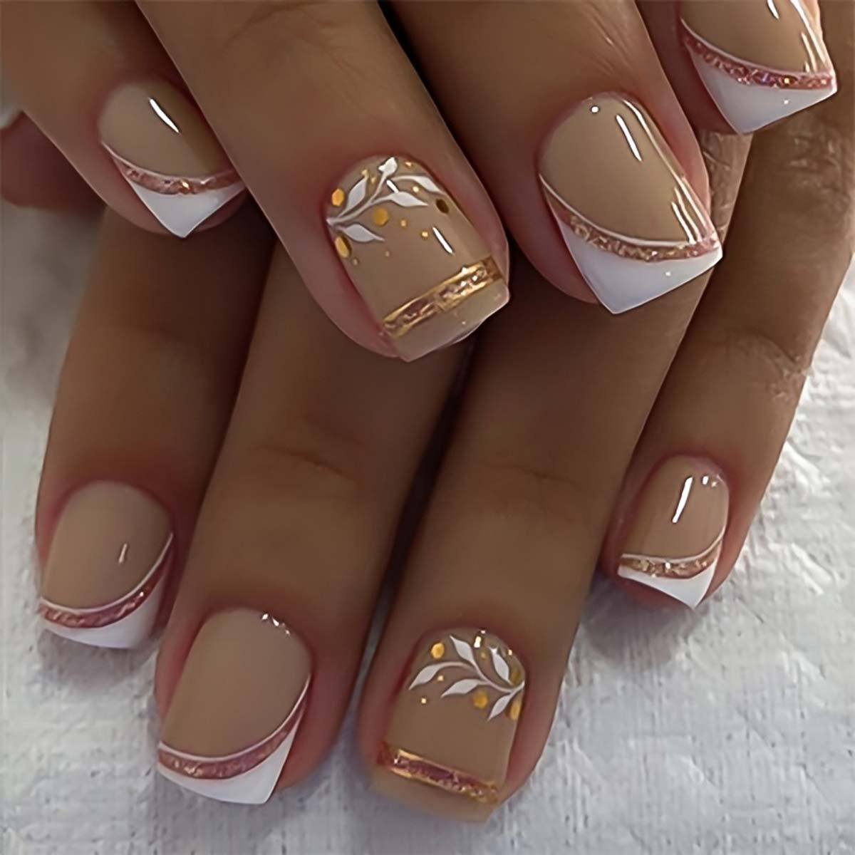 Short Square fake nails golden - Pressed Flower Art ulasan dan harga